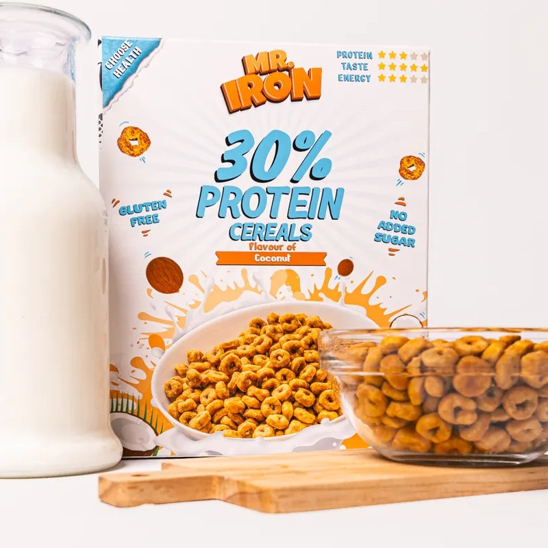 Cereale cu Cocos Mr. Iron cu 30% Proteina, Vegane, Fara Gluten, Fara Zahar, Low carb 250gr