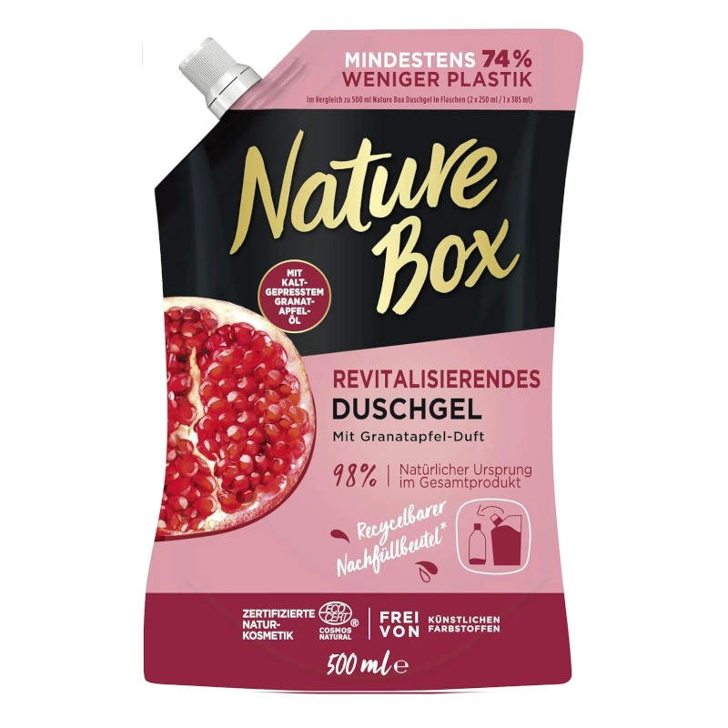 Rezerva Gel Dus Nature Box cu Ulei de Rodie 500ml