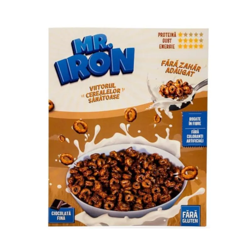 Cereale Mr. Iron cu Ciocolata fina, fara zahar, fara gluten, 250gr