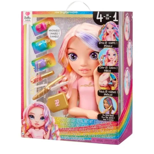 Set Cap de Stilizare Papusa Rainbow High Bella Parker 4 in 1 Roz